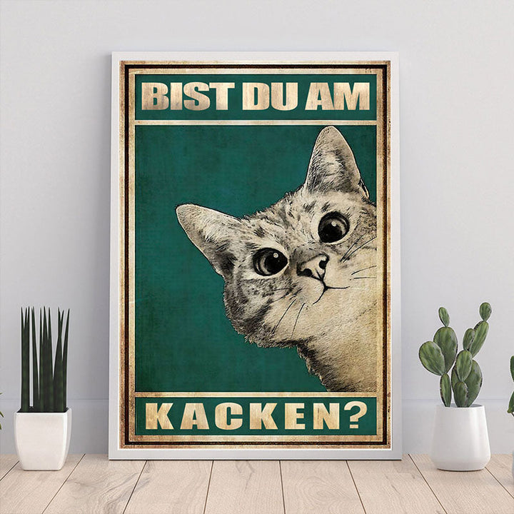 Detailansicht eines lustigen Katzen Canvas Wandbildes mit spielerischer Cartoon-Katze, perfekt als Wohnzimmer Deko.