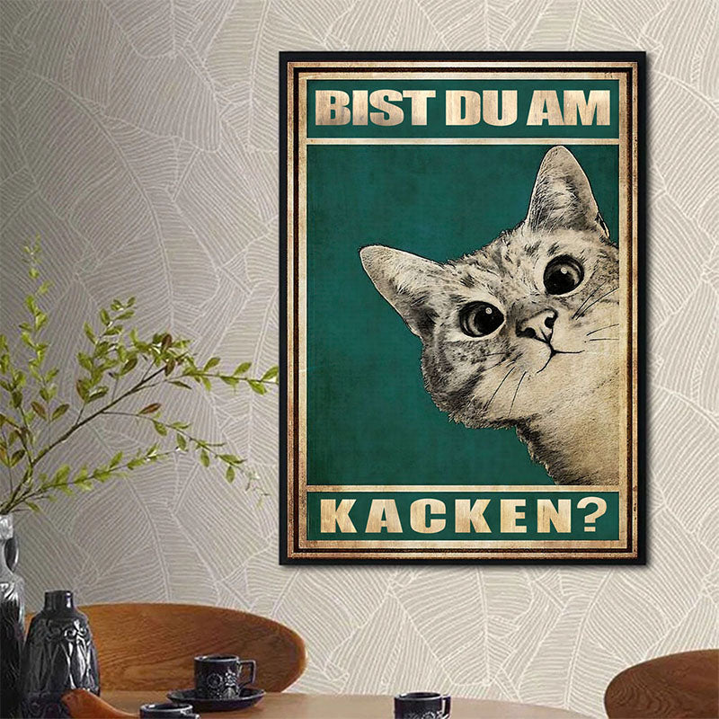 Lustige Katzen Deko für die Wand: modernes Leinwandbild mit humorvoller Cartoon-Katze. Bringt Freude ins Zuhause.