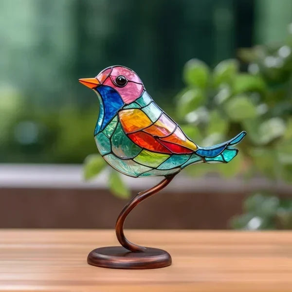 Luxuriöse Buntglas Vogelstatuette, handgefertigt, elegante Glasfigur für Inneneinrichtung.