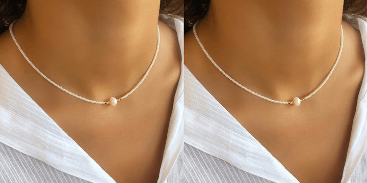 Schwarze Damen Perlenkette. Moderner Perlenschmuck, luxuriöses Accessoire für stilbewusste Frauen.