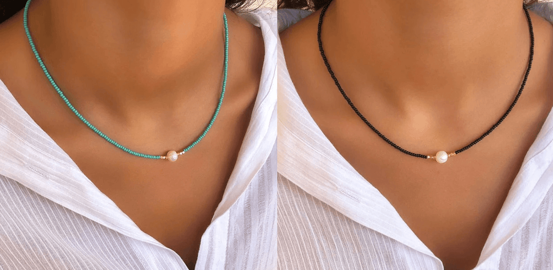 Elegante Damen Perlenkette. Luxuriöser Perlenschmuck, ein zeitloses Accessoire für anspruchsvolle Frauen.