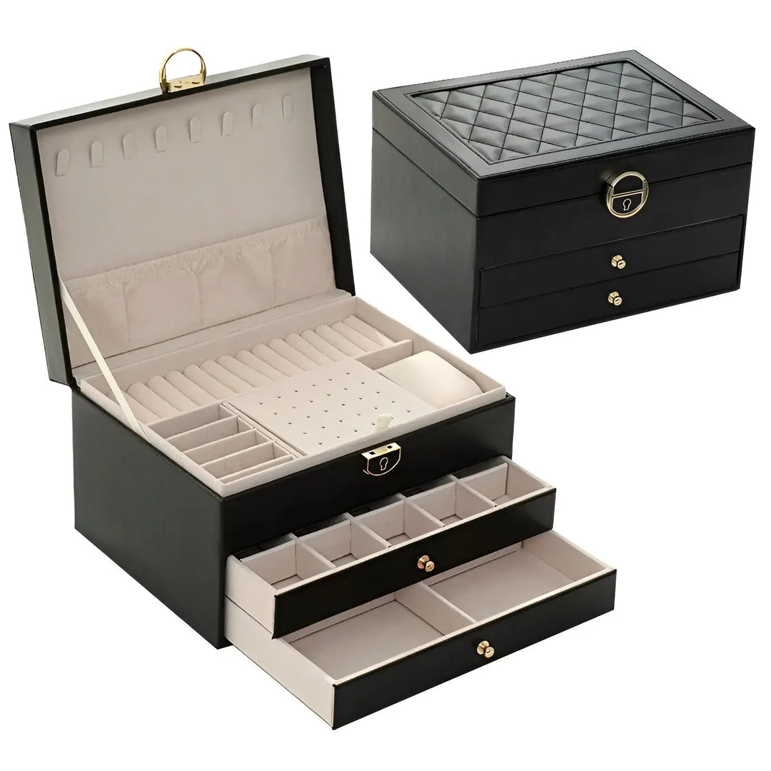 Elegante Schmuckaufbewahrung aus hochwertigem PU-Leder, modern und luxuriös für Damen.
