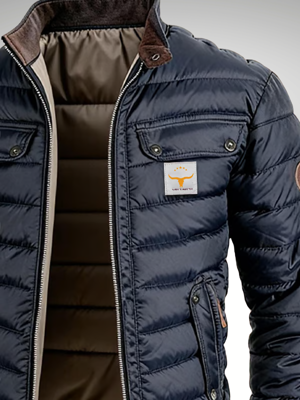 Warme Herren Steppjacke mit elegantem Design, dunkelblau, ideal für den Winter. Eine stilvolle und bequeme Herrenjacke.