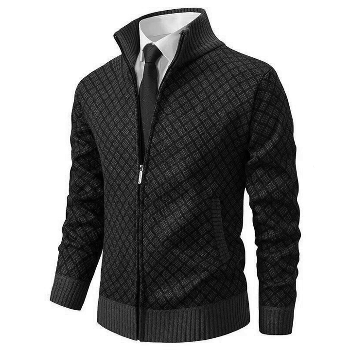 Eleganter Herren Strickpullover mit feinem Rautenmuster. Ein stilvoller Luxus-Pullover für Herbst- & Wintermode.