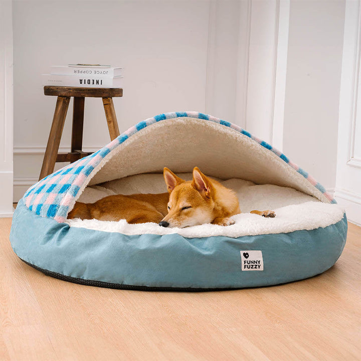 Tiefschlaf-Hundebett: Baldachin & luxuriöser Plüsch sorgen für ultimativen Komfort. Perfekter Hundeschlafplatz.