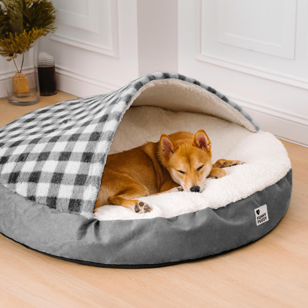 Komfortables & waschbares Hundebett mit Baldachin. Superweicher Plüsch für erholsamen Schlaf Ihres Hundes.