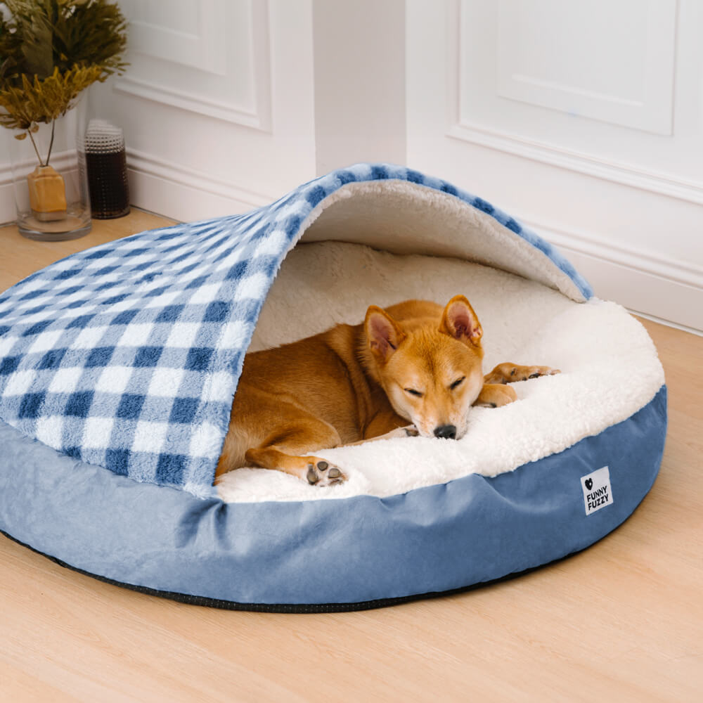 Das perfekte Luxus-Hundebett mit Baldachin. Plüsch & Gemütlichkeit vereint in diesem Haustierbett.
