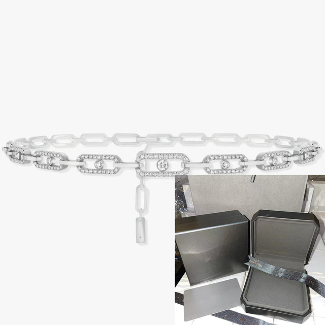 Elegante Unisex Choker Halskette, Sterlingsilber, weißgold-plattiert, mit funkelndem Zirkon Diamant Ring.