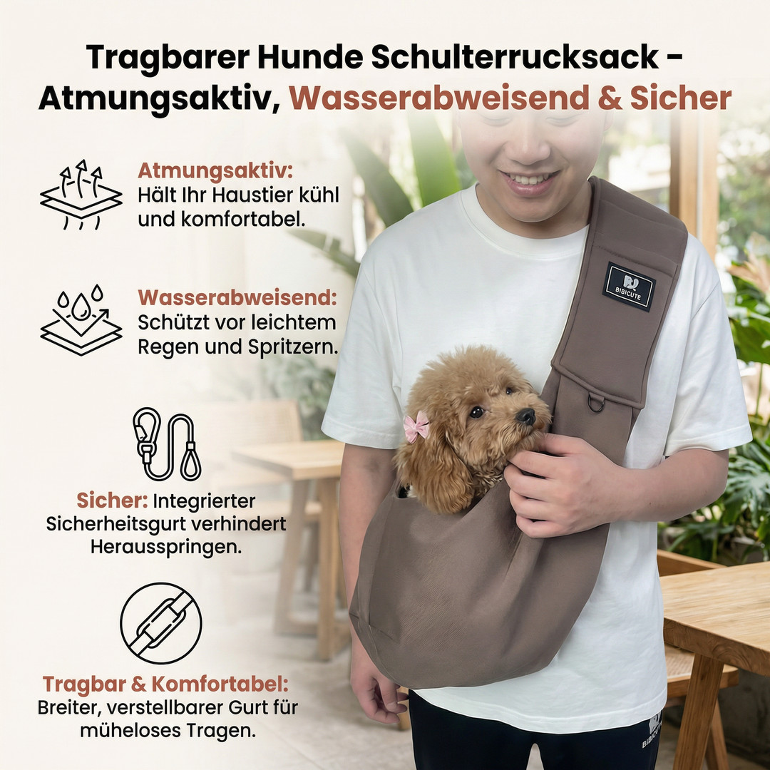 Sicherer Verschluss & integrierte Leine im Hunderucksack zum Schutz des Welpen beim Transport.