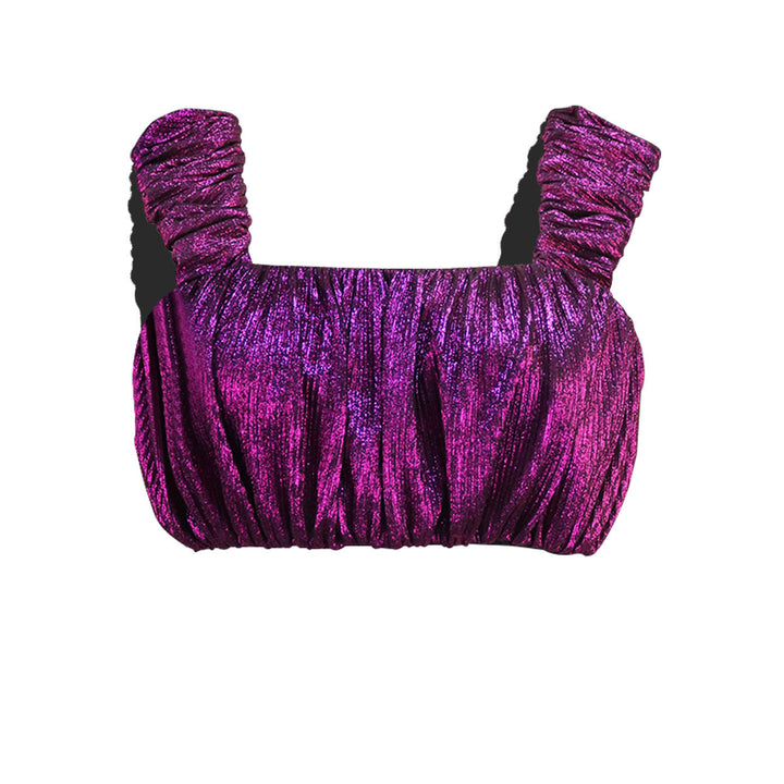 Glitzerndes Bustier in Magenta für Damen, mit stilvollen Rüschen und festlichem Charme.
