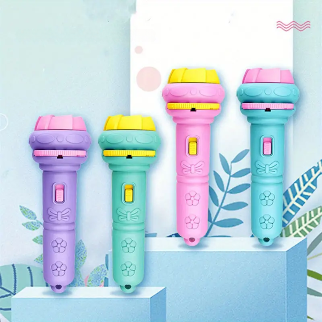 Magische DreamBeam Projektor Taschenlampe für Kinder, ideal als Einschlafhilfe & Lernspielzeug.