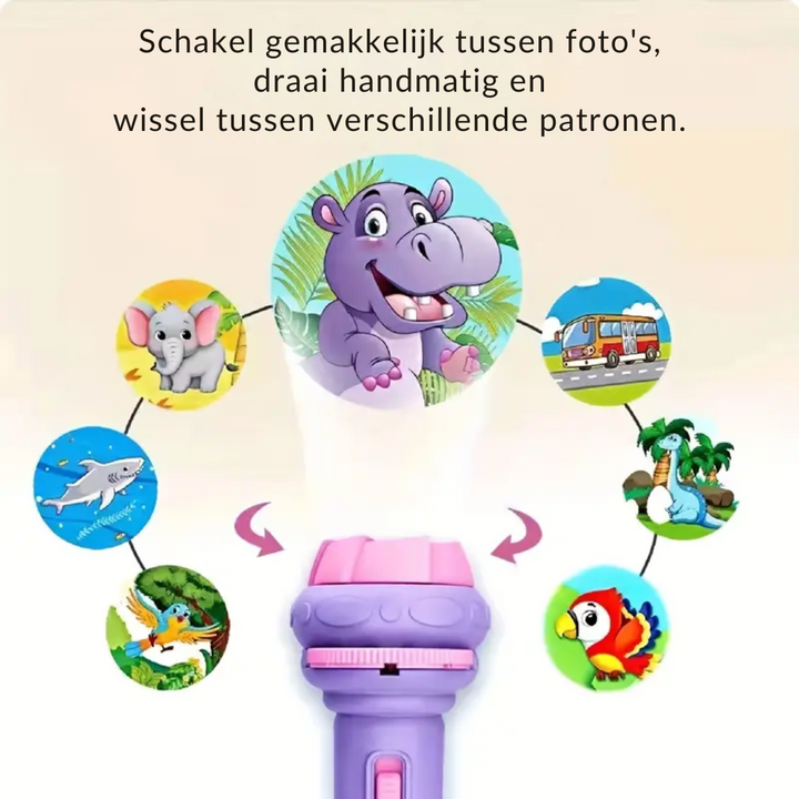 Farbige Projektionen: DreamBeam Taschenlampe für Kinder, erzeugt magische Abenteuerwelten im Zimmer.