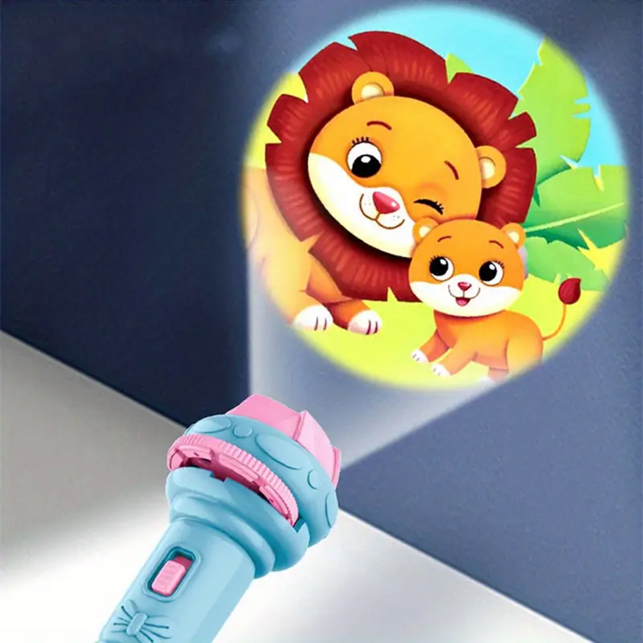 Handliche DreamBeam Projektor Taschenlampe für Kinder, perfekt für nächtliche Erkundungen & Gute-Nacht-Geschichten.