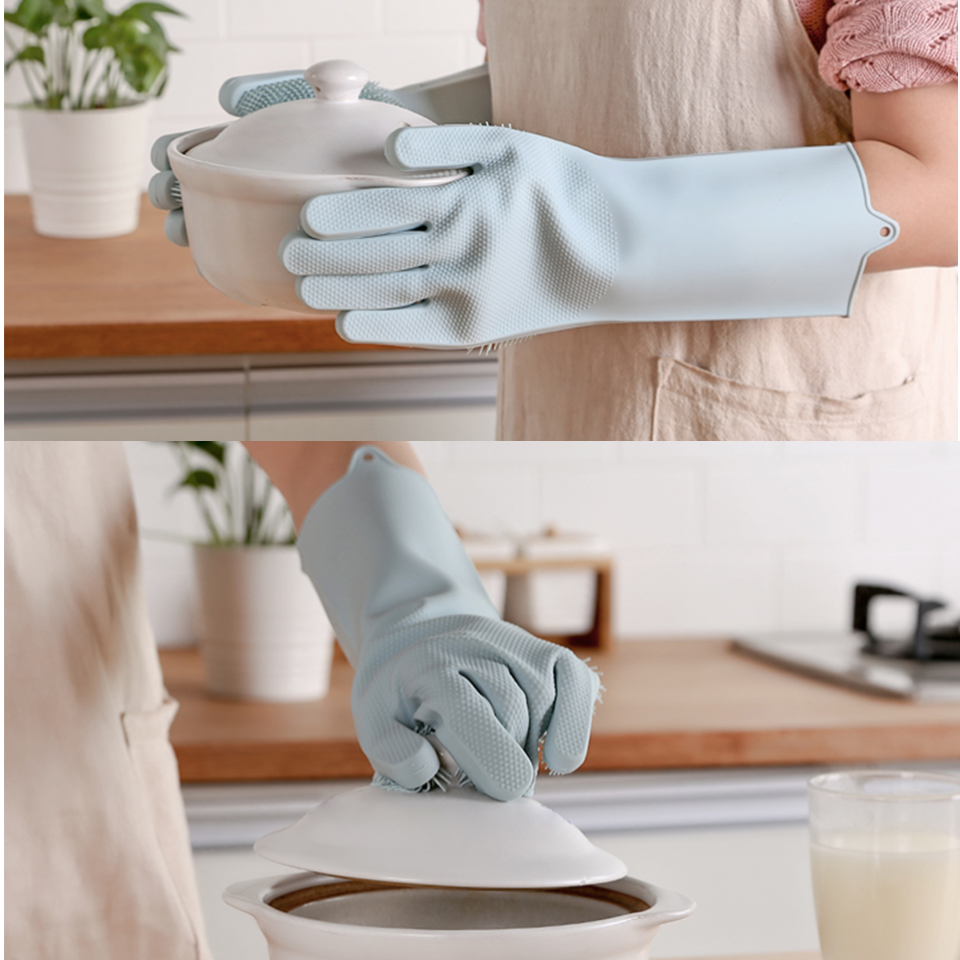 Ergonomische Silikon-Haushaltshandschuhe für komfortables Abwaschen & Putzen. Wiederverwendbar & robust.