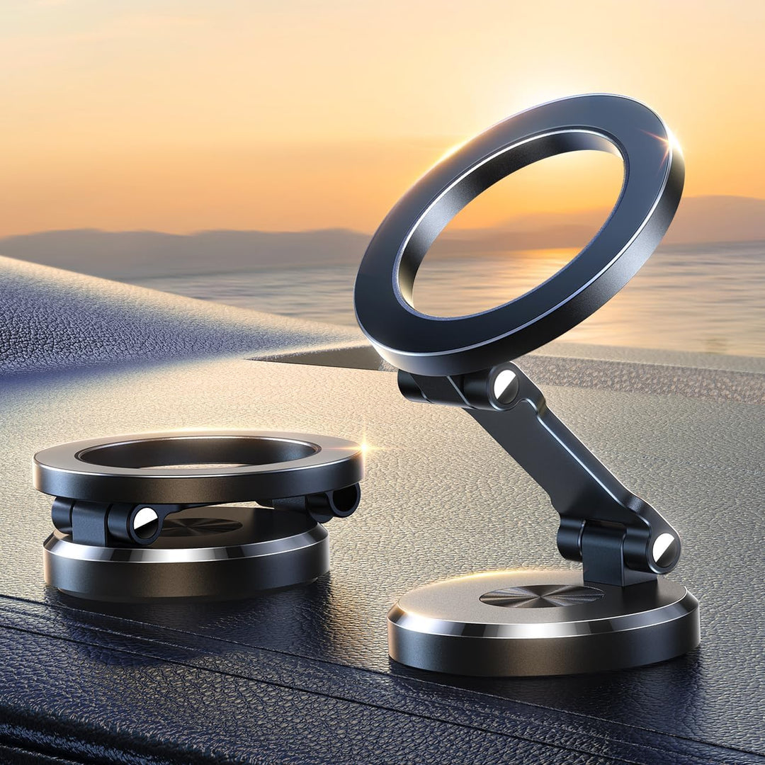 Magnetische 360° Handyhalterung für PKW. Faltbar, stabil und universell für Navigation im Auto.