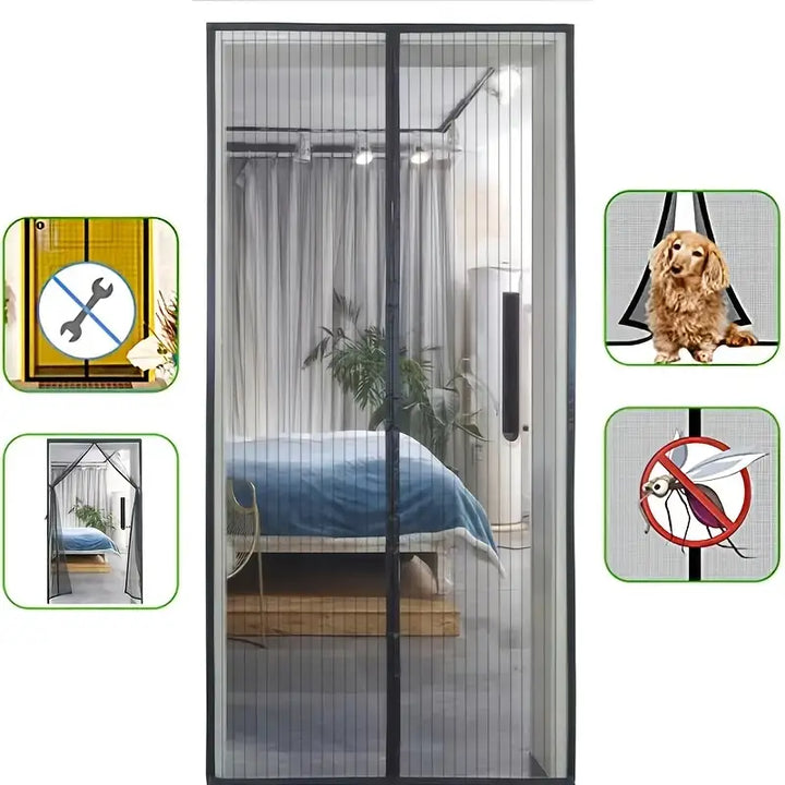 Magnetische Fliegengittertür in Weiß, bietet Insektenschutz & frische Luft für Ihr Zuhause.