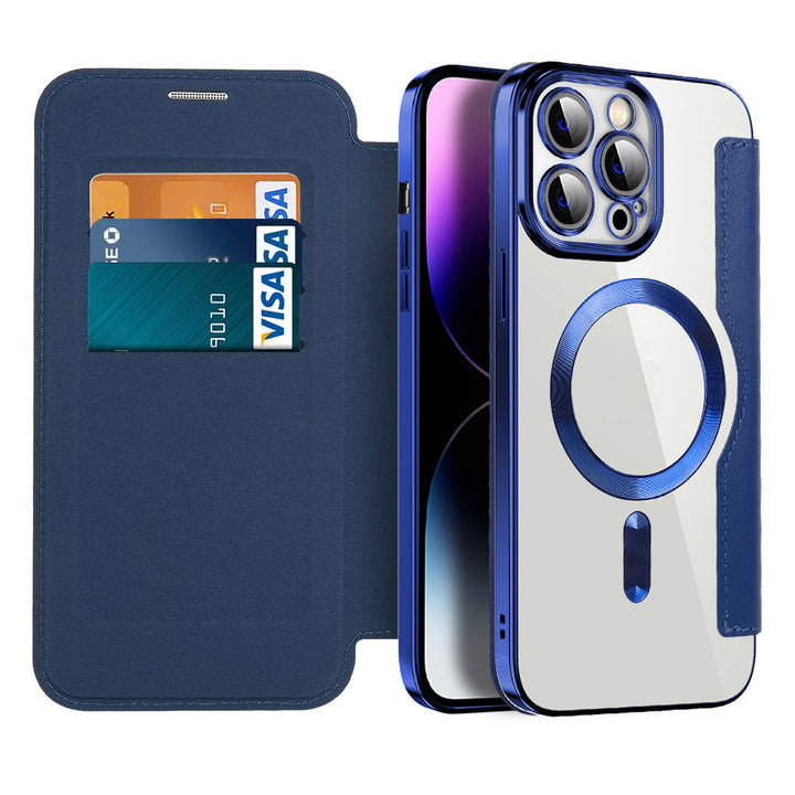 Magnetische Flip Handyhülle mit RFID-Schutz und Kartenfach in eleganter Leder-Optik. Stoßfester Smartphone-Schutz.