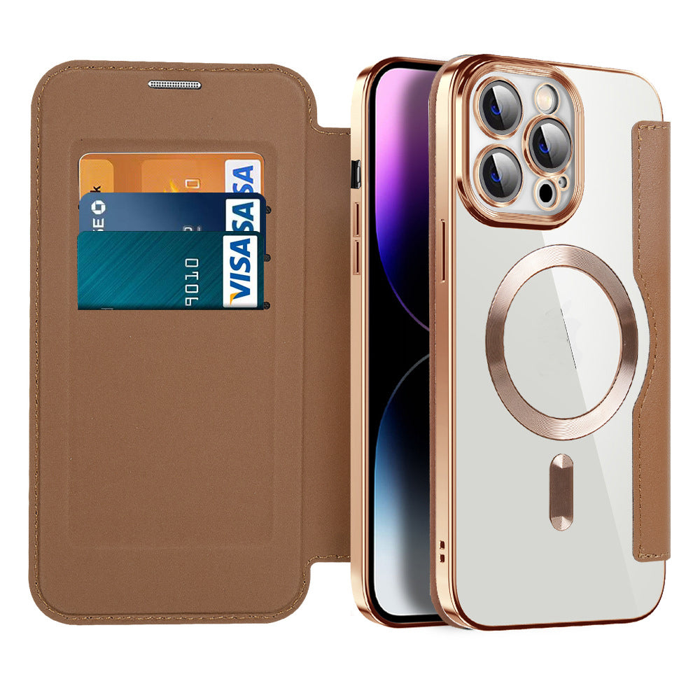 Elegante magnetische Flip Hülle mit Business Look, Kartenfach & RFID-Schutz. Passend für iPhone 15/14/13/12.
