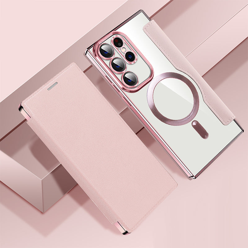 Hochwertiges Samsung Smartphone Zubehör: Flip-Hülle in Lederoptik mit Ringhalter, Kartenfach & Standfunktion.