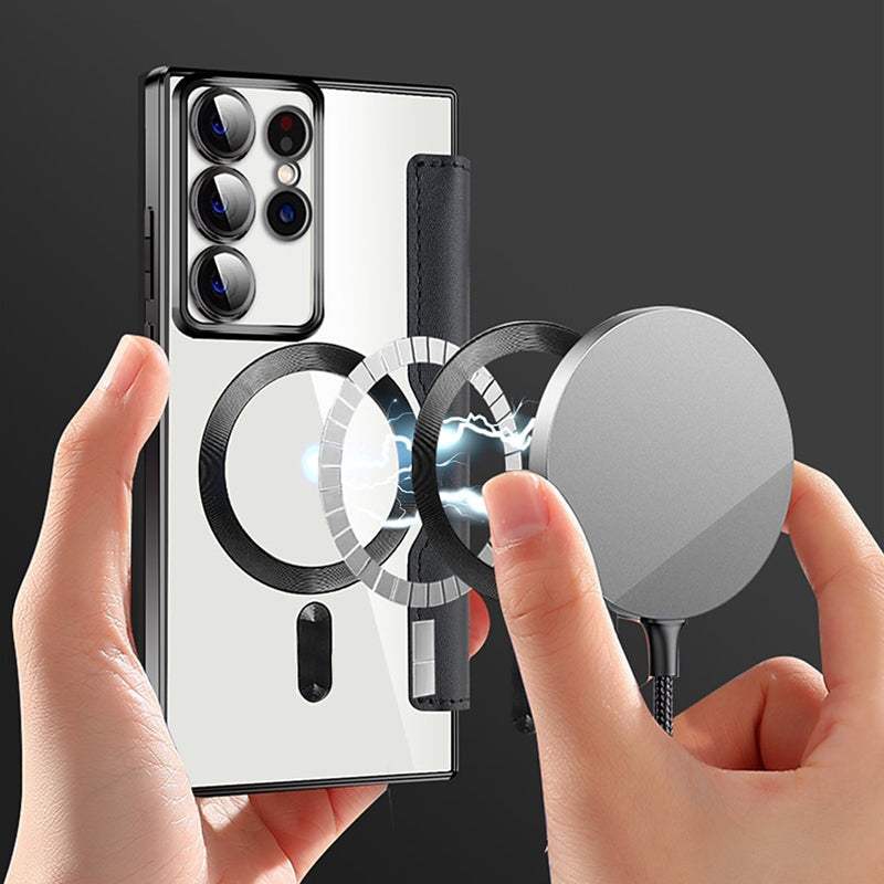 Samsung S23 Schutzhülle: Magnetische Flip-Hülle in Lederoptik mit Ringhalter und praktischem Kartenfach.