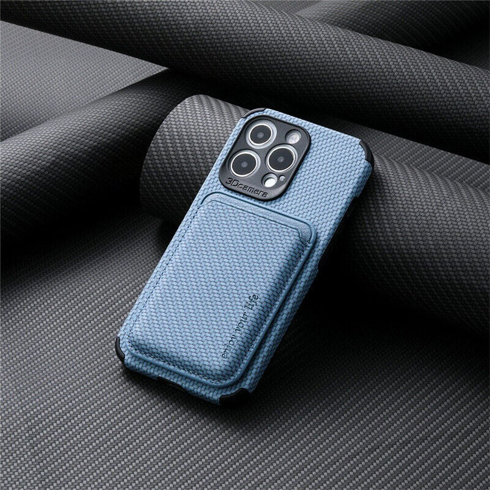 Schlankes MagSafe iPhone Portemonnaie aus hochwertigem Material. Auch eine Schutzhülle für dein Handy.