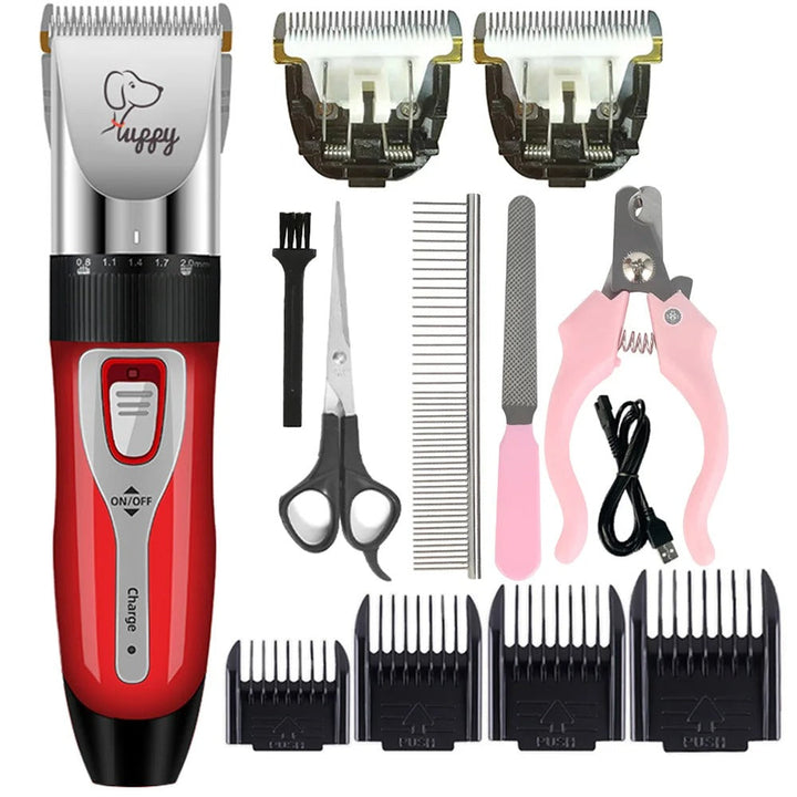 Tierhaarschneider Set mit Kammaufsätzen & Reinigungsbürste. Perfekt für Hunde-, Katzen- & Kaninchen Fellpflege & Grooming.