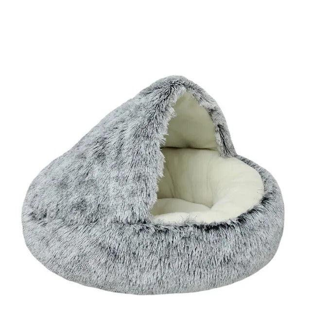 Waschbares Katzenbett: Hellgraue Kuschelhöhle, rund und extra warm für besten Katzenkomfort.
