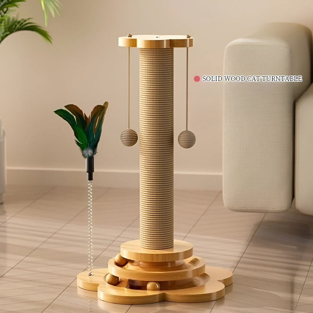 Kompakter 5-in-1 Kratzbaum und interaktives Holzspielzeug, perfekt für jede Katze. Robustes Tierbedarf Produkt.