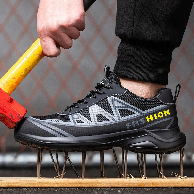 Breite Herren Sicherheitsschuhe mit Stahlkappe, sehr robust, komfortabel und wasserabweisend.