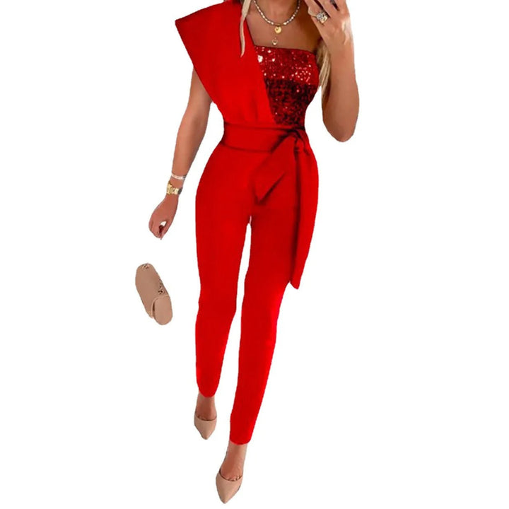 Damen Glamour Overall, stilvoller Einteiler mit One-Shoulder-Ausschnitt, perfekt für Partys & Feiertage.