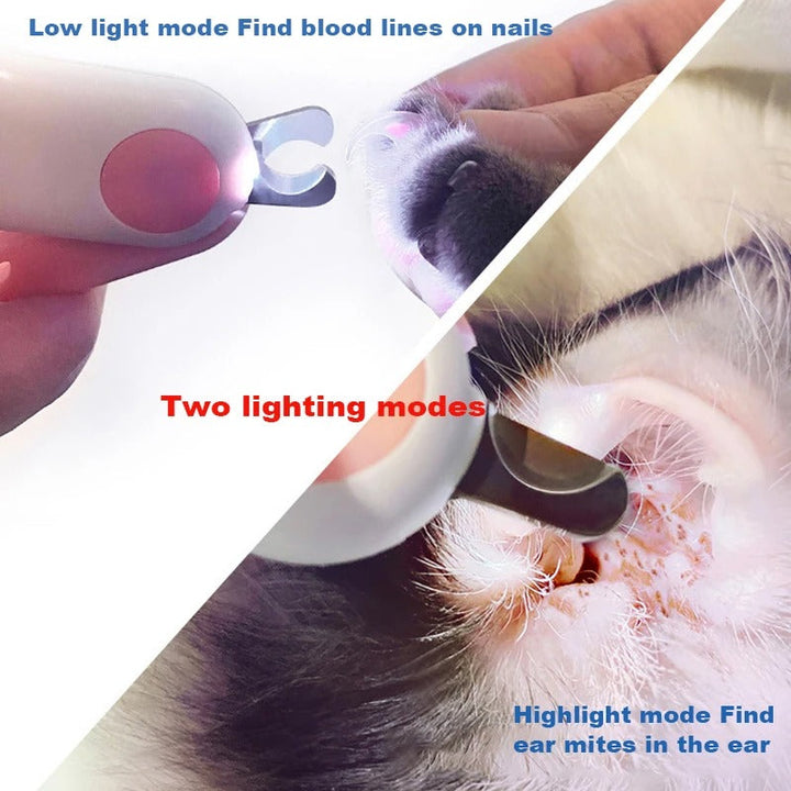 Detailaufnahme der LED-Nagelschere, ideal für sichere Hundepflege und Katzenpflege zu Hause.