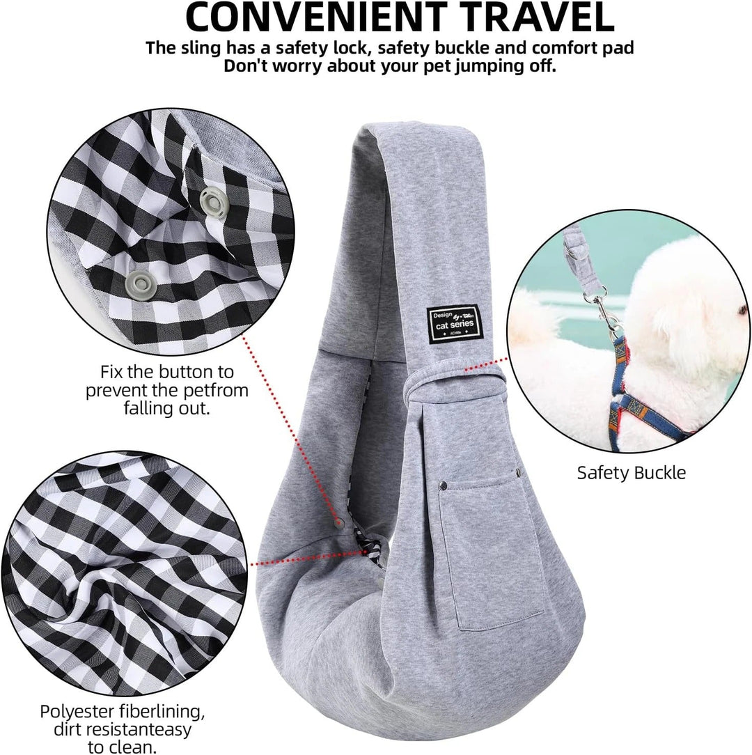 Stylische, weiche Baumwoll-Hundetasche für den sicheren und bequemen Transport kleiner Hunde.
