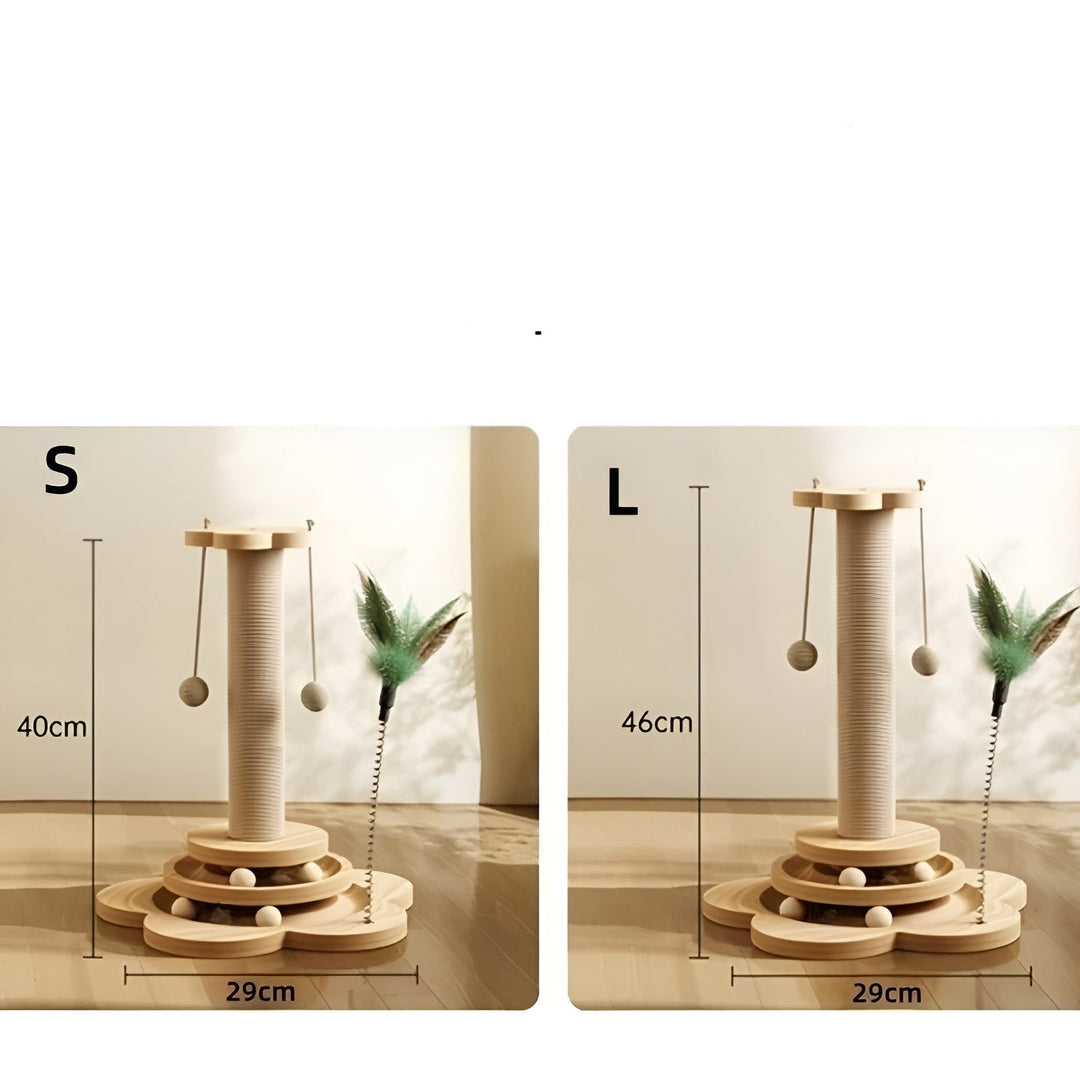 Detailansicht des Sisal-Kratzbaums am umweltfreundlichen Holzspielzeug. Ideal für die Krallenpflege der Katze.