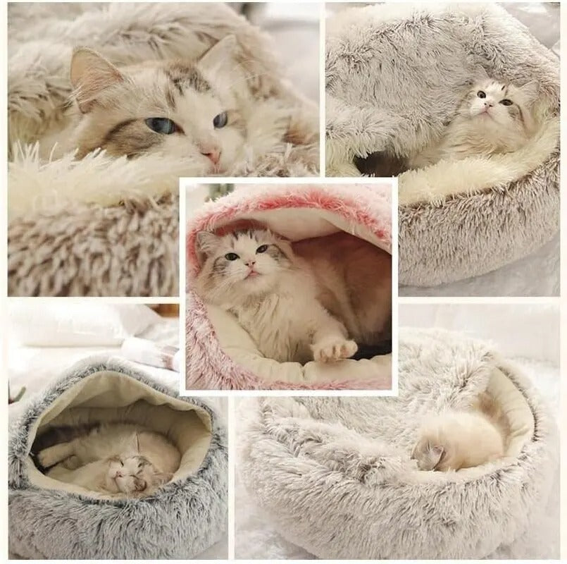 Graues Katzenbett als warmer Rückzugsort; diese komfortable Kuschelhöhle bietet Katzenkomfort.