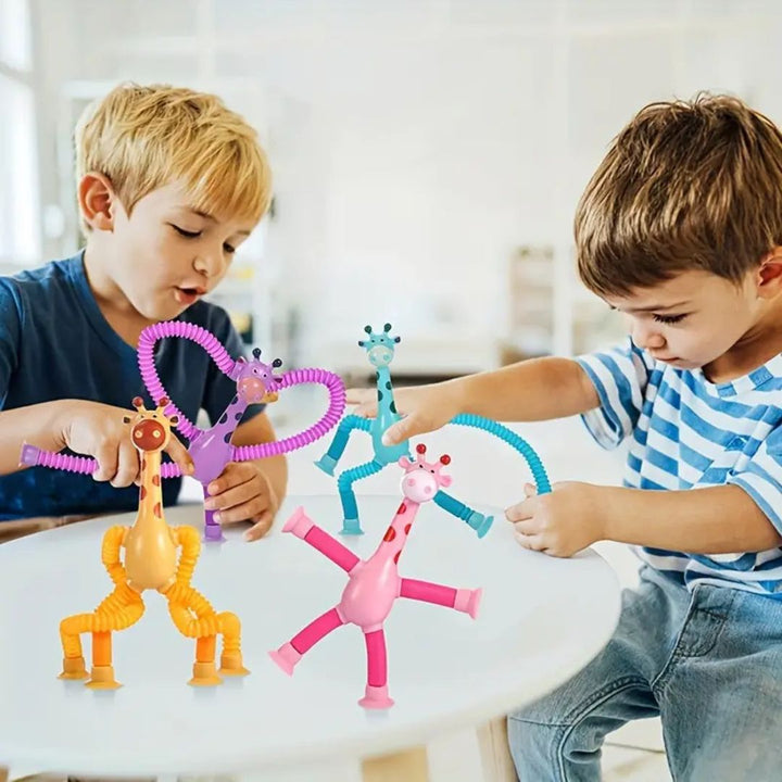 Biegsames Giraffen Saugnapf Spielzeug für Kinder; fördert Motorik, ideal als pädagogisches Spielzeug.