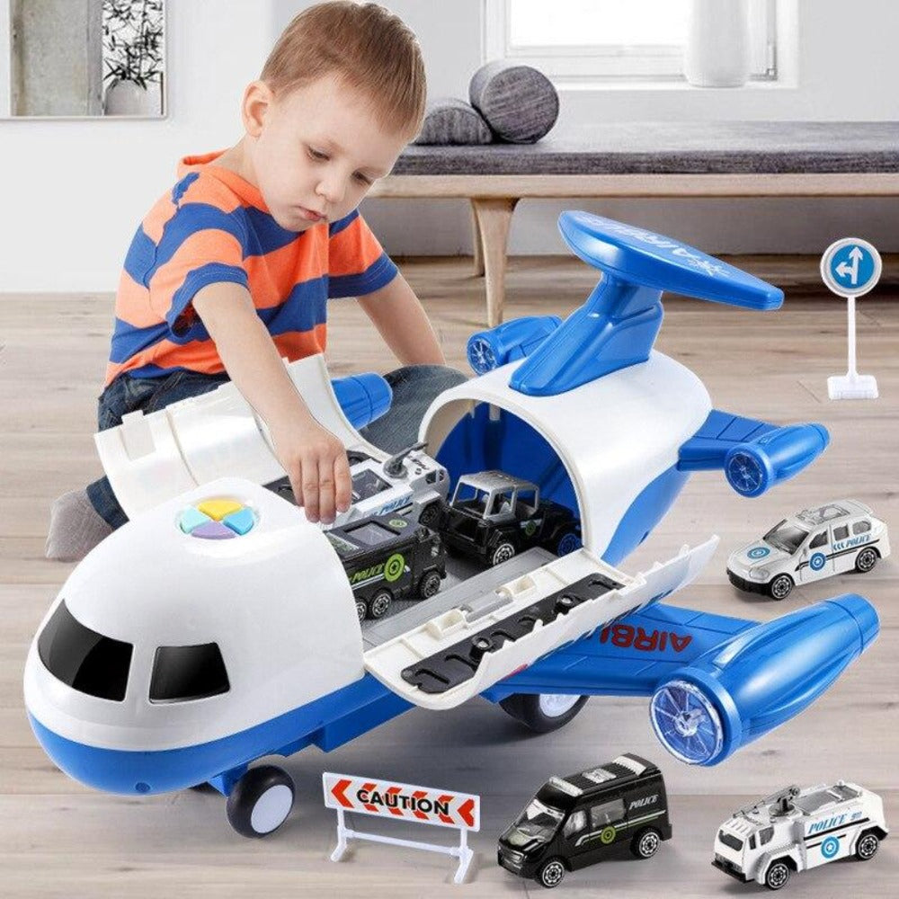 Kinder Spielset mit Flugzeug, Polizei- & Feuerwehrfahrzeugen für spannendes Rollenspiel, fördert Motorik.