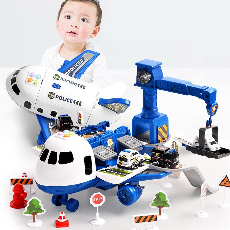Multifunktionales Kinder Flugzeug Spielset für Rollenspiele: Polizei & Feuerwehr Modellflugzeug Bausatz.