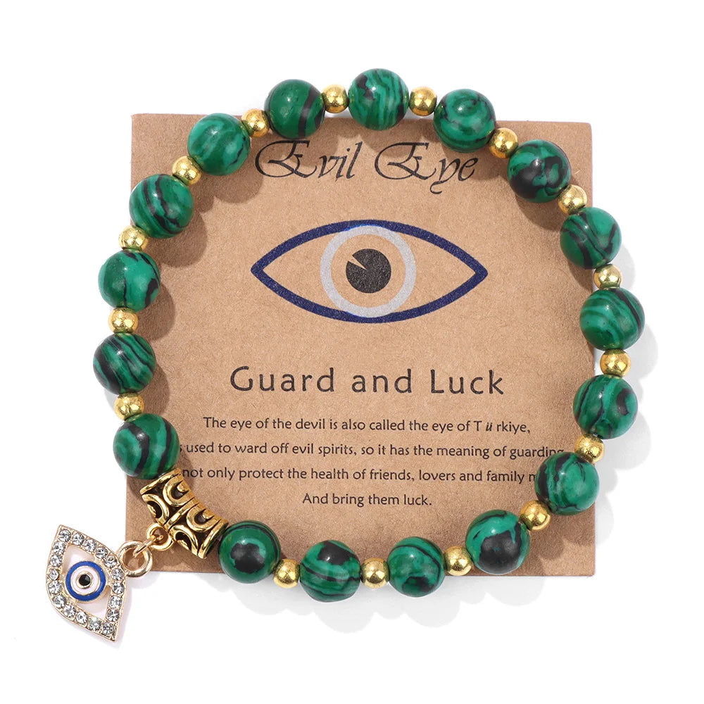 Geschenkidee: Unisex Perlenarmband mit spirituellem Böses-Auge Anhänger. Hochwertiger Natursteinschmuck für Glück.