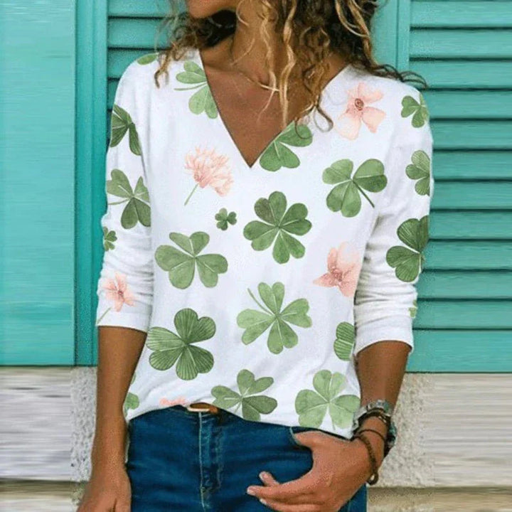 Locker fallende Sommer Bluse für Damen. Elegantes Freizeit Oberteil mit V-Ausschnitt, ideal für Alltag.
