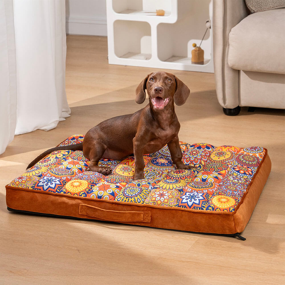 Robustes orthopädisches Hundebett, abnehmbarer Bezug, braun, bietet Hygiene, Komfort & Langlebigkeit.