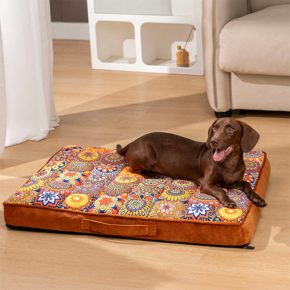 Stilvolles, grosses marokkanisches Hundebett, blau, weich & orthopädisch, idealer Luxus-Schlafplatz für Haustiere.