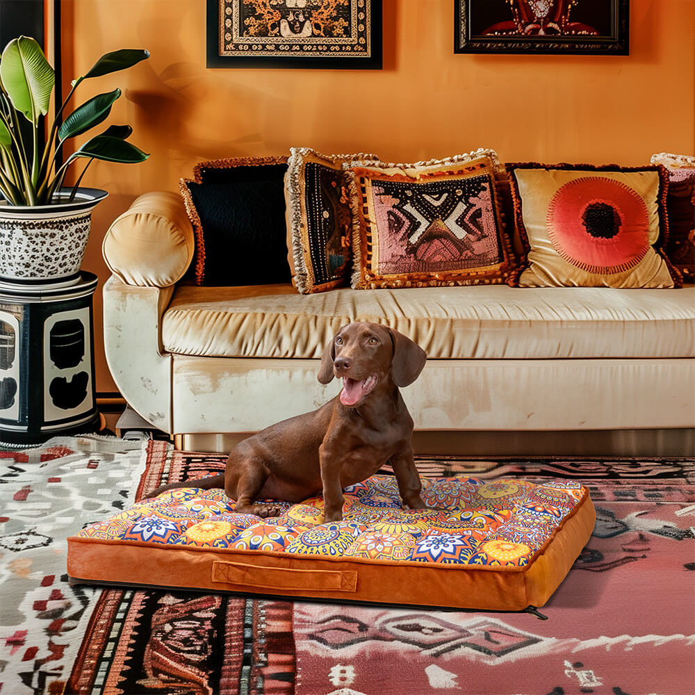 Grosses orthopädisches Hundebett in elegantem Braun, mit Memory-Schaum für optimale Gelenkunterstützung.