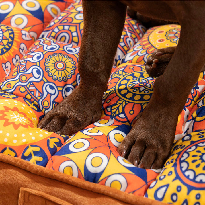 Detailansicht des weichen Stoffes vom orthopädischen Hundebett in Blau, sehr bequem & strapazierfähig.