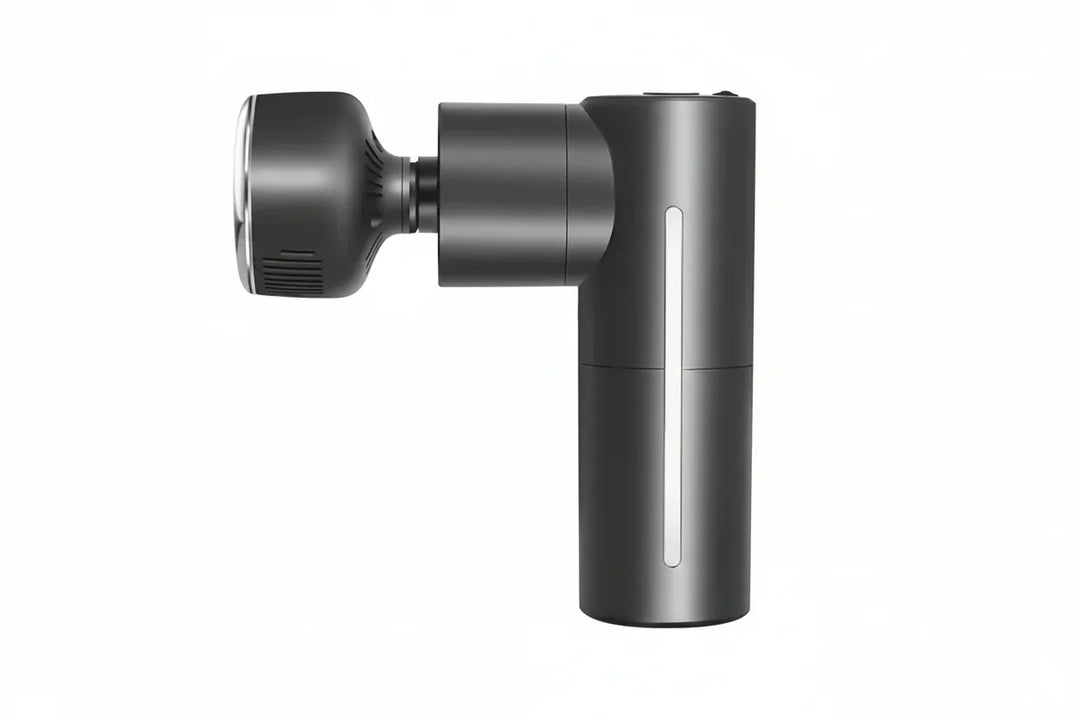 Ergonomische Massagepistole mit einstellbarer Wärmetherapie und Kältetherapie zur Schmerzlinderung.