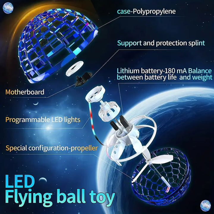Vielseitiger LED-Schwebeball, Flugspielzeug für Kinder & Erwachsene. Perfekt für drinnen und draussen, blau, rot, lila.