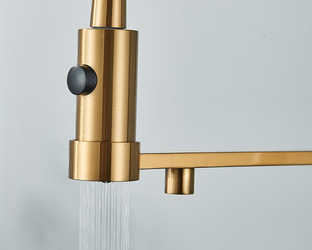 Gebürstetes Gold Wasserhahn: Messing-Küchenarmatur mit Filter & zwei Ausläufen.