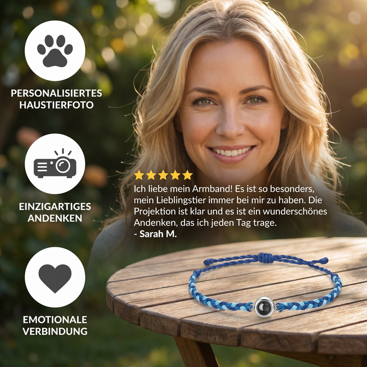 Hochwertiges Fotoarmband mit Projektion, individuelles Geschenk für Tierliebhaber.