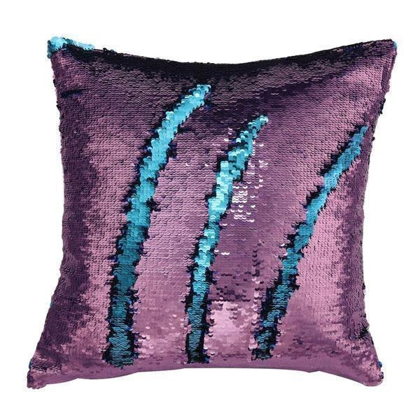 Glänzender Meerjungfrauen-Pailletten Kissenbezug. Funkelndes Wohnaccessoire für Sofa und Bett mit Farbwechsel-Effekt.