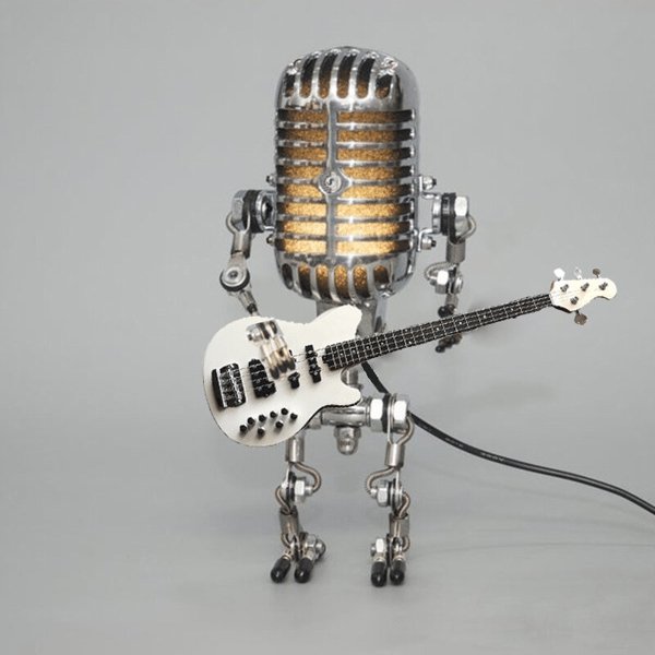 Detailreiche Vintage Gitarrenlampe als Tischlampe, LED Licht; ideale kreative Beleuchtung für Musikfans.