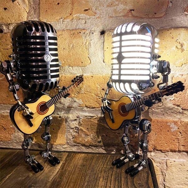 Flexible Gitarren-Tischlampe für Ambiente Licht; Vintage LED Dekolampe perfekt für Schlafzimmer & Büro.